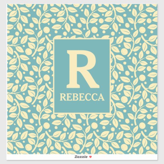 Duck Egg Blue en Cream Leaf Pattern Luggage Sticker (Vel)