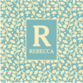 Duck Egg Blue en Cream Leaf Pattern Luggage Sticker (Voorkant)