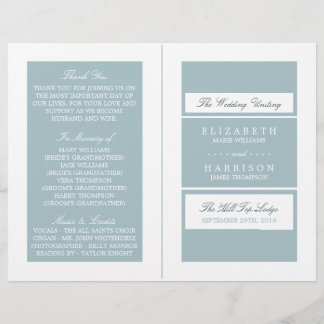 Duck Egg Blue Modern Wedding Bi-voudig Programme