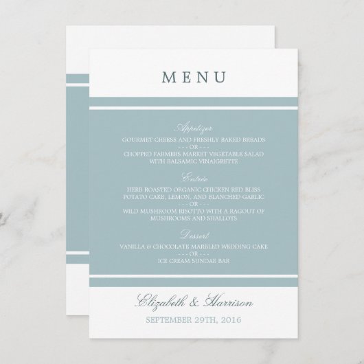 Duck Egg Blue Modern Wedding Menu (Voorkant / Achterkant)
