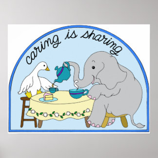 Duck & Elephant Caring & Sharing Tea Party Poster