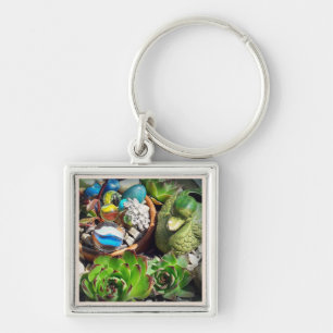 Duck en Succulente Planten bekijken Sleutelhanger