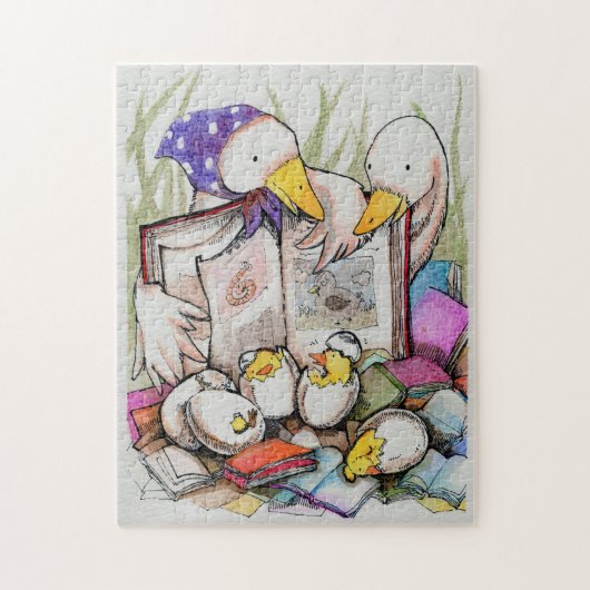 Duck-familie leest graag Puzzle Legpuzzel (Verticaal)