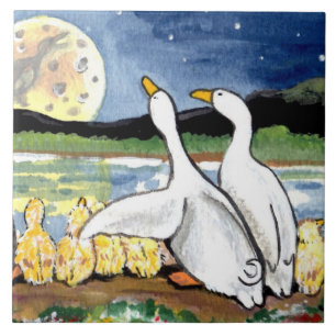 Duck Family Ducklings Bekijk Moon 6-inch Tegel Tri Tegeltje