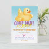 Duck Float Pool Summer Birthday Invitation Kaart (Staand voorkant)
