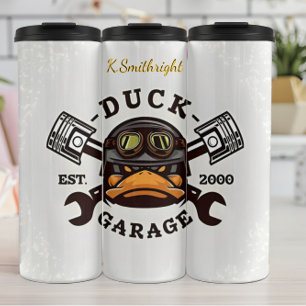 Duck Garage Mechanic Logo Design Thermosbeker