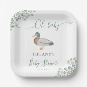 Duck Gender Neutraal Groen Baby shower Papieren Bordje