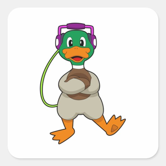 Duck Headphone Music Vierkante Sticker (Voorkant)