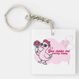 Duck Holding Flowers - "Je maakt me kwakzalverig g Sleutelhanger