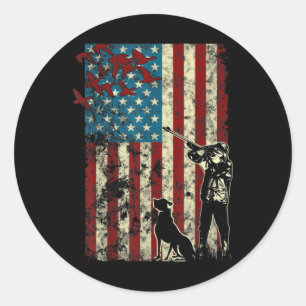 Duck Hunting Distress Patriotic American Flag Ronde Sticker