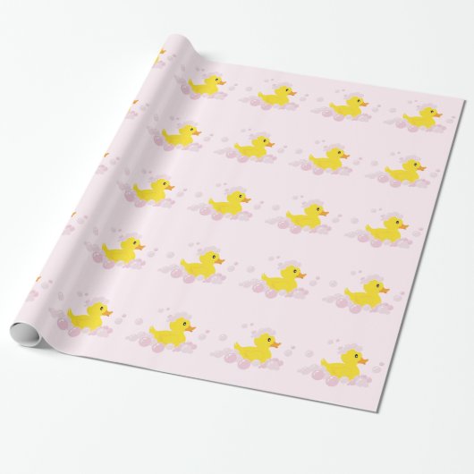 Duck in Bubbles Roze Baby shower Cadeaupapier (Uitgerold)