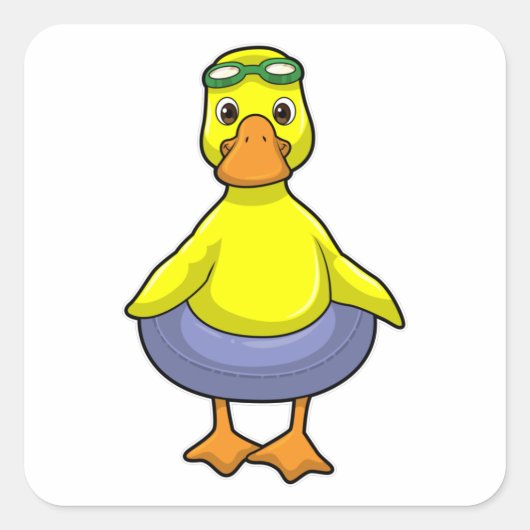 Duck in Swimming met Swim ring Vierkante Sticker (Voorkant)