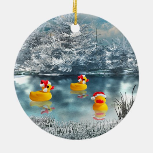 Duck Kerstmis Keramisch Ornament (Achterkant)