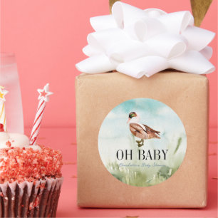 Duck/Mallard Waterverf Field Boy Baby shower Ronde Sticker