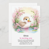 Duck Meisje Eerste Verjaardag Uitnodiging (Voorkant / Achterkant)