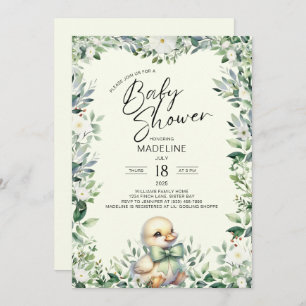 Duck met Bow Greenery Baby shower Invitation Kaart