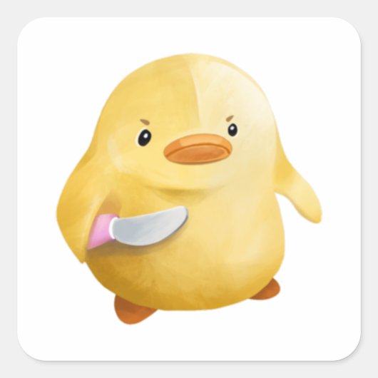 Duck met een mes vierkante sticker (Voorkant)