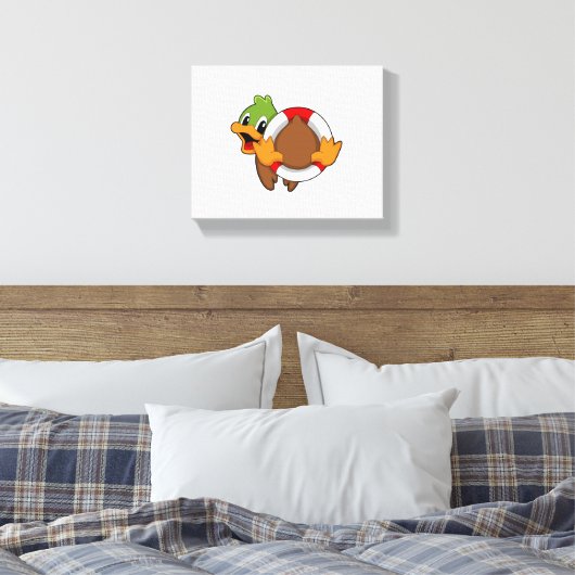 Duck met Swim ring Canvas Afdruk (Insitu (Slaapkamer))
