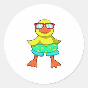 Duck met Swim-ring en zonnebril Ronde Sticker
