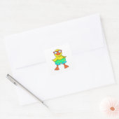 Duck met Swim-ring en zonnebril Vierkante Sticker (Envelop)