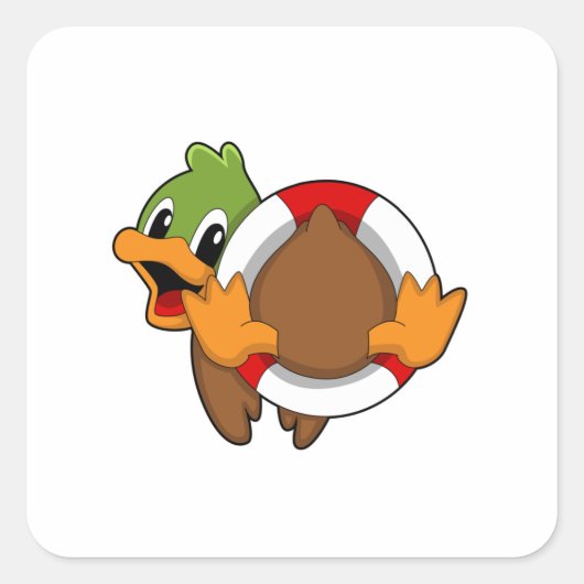 Duck met Swim ring Vierkante Sticker (Voorkant)