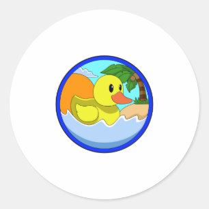 Duck op Beach met Palm-bomen.PNG Ronde Sticker