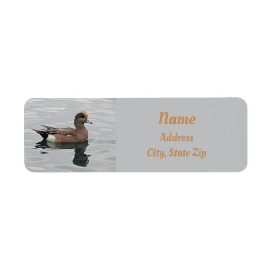 Duck Photo Male Wigeon on Calm Water Reflection Etiket (Voorkant)