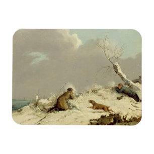 Duck Shooting in Winter (olie op canvas) Magneet