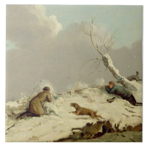 Duck Shooting in Winter (olie op canvas) Tegeltje