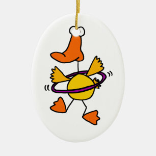 Duck Spelen met Paarse Hula Hoop Cartoon Keramisch Ornament