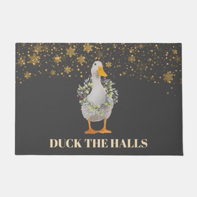 Duck the Halls Feestelijke Kerst Deurmat (Voorkant)