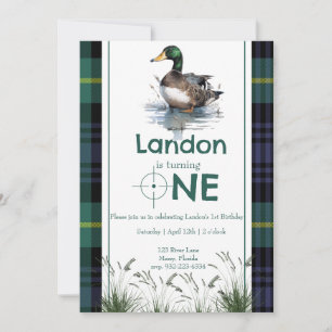 Duck Thema 1e Verjaardag Jager groen plaid Kaart