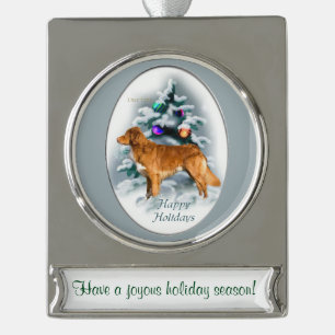 Duck Toller Persoonlijke Kerstmis Verzilverd Banner Ornament