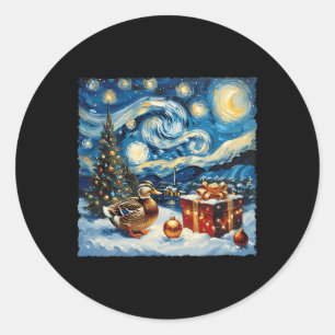 Duck Van Gogh Style Sterrennacht Kerstwinter Ronde Sticker
