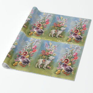 ,DUCK VAN LAMMEREN, KIPPEN EN PAASEIEREN MET BLOEM CADEAUPAPIER