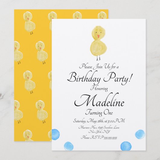 Duck Waterverf Paint First Birthday Party Rustic Kaart (Voorkant / Achterkant)