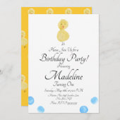 Duck Waterverf Painted First Birthday Party Kaart (Voorkant / Achterkant)