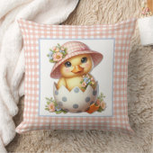 Duckling Chick in Easter Egg on Pink Gingham Plaid Kussen (Deken)