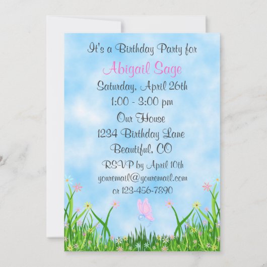 Duckling en vlinders 1e verjaardag uitnodiging (Achterkant)