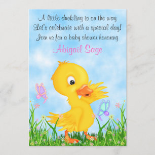 Duckling en Vlinders Baby shower Nodig Meisjes uit Kaart
