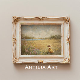 Duckling in Pet Schilderen Rustiek Lake Landscape Poster