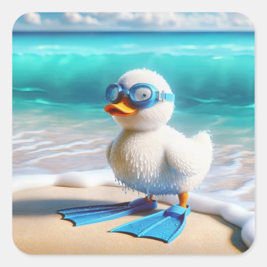 Duckling met scubaduiker vierkante sticker (Voorkant)