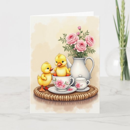 Duckling Tea Party Scene Card Kaart (Voorkant)