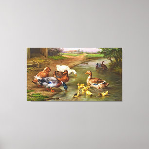  Ducks Ducklings Farm Animals Canvas Afdrukken