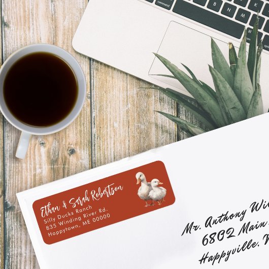 Ducks Return Address Labels Rust Orange