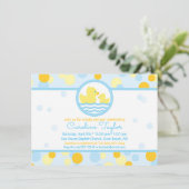 Ducky Baby shower Invitation blauw en geel Kaart (Staand voorkant)