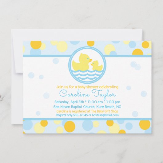 Ducky Baby shower Invitation blauw en geel Kaart (Voorkant)
