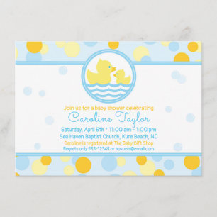 Ducky Baby shower Invitation blauw en geel Kaart