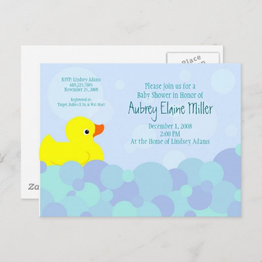 Ducky Bubble Bath Uitnodiging Briefkaart (Voorkant / Achterkant)
