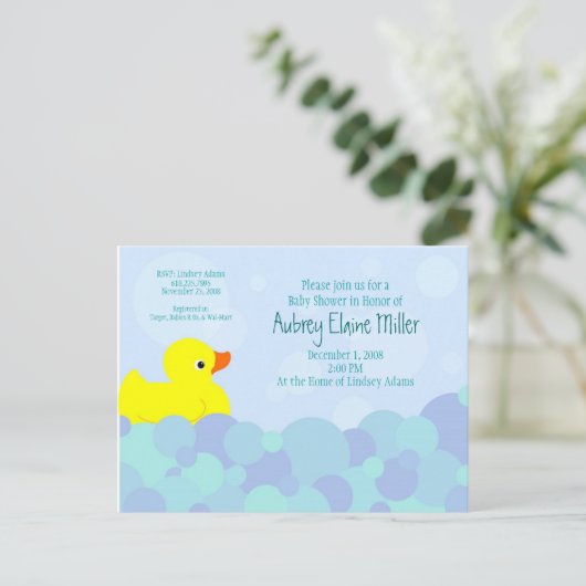 Ducky Bubble Bath Uitnodiging Briefkaart (Staand voorkant)